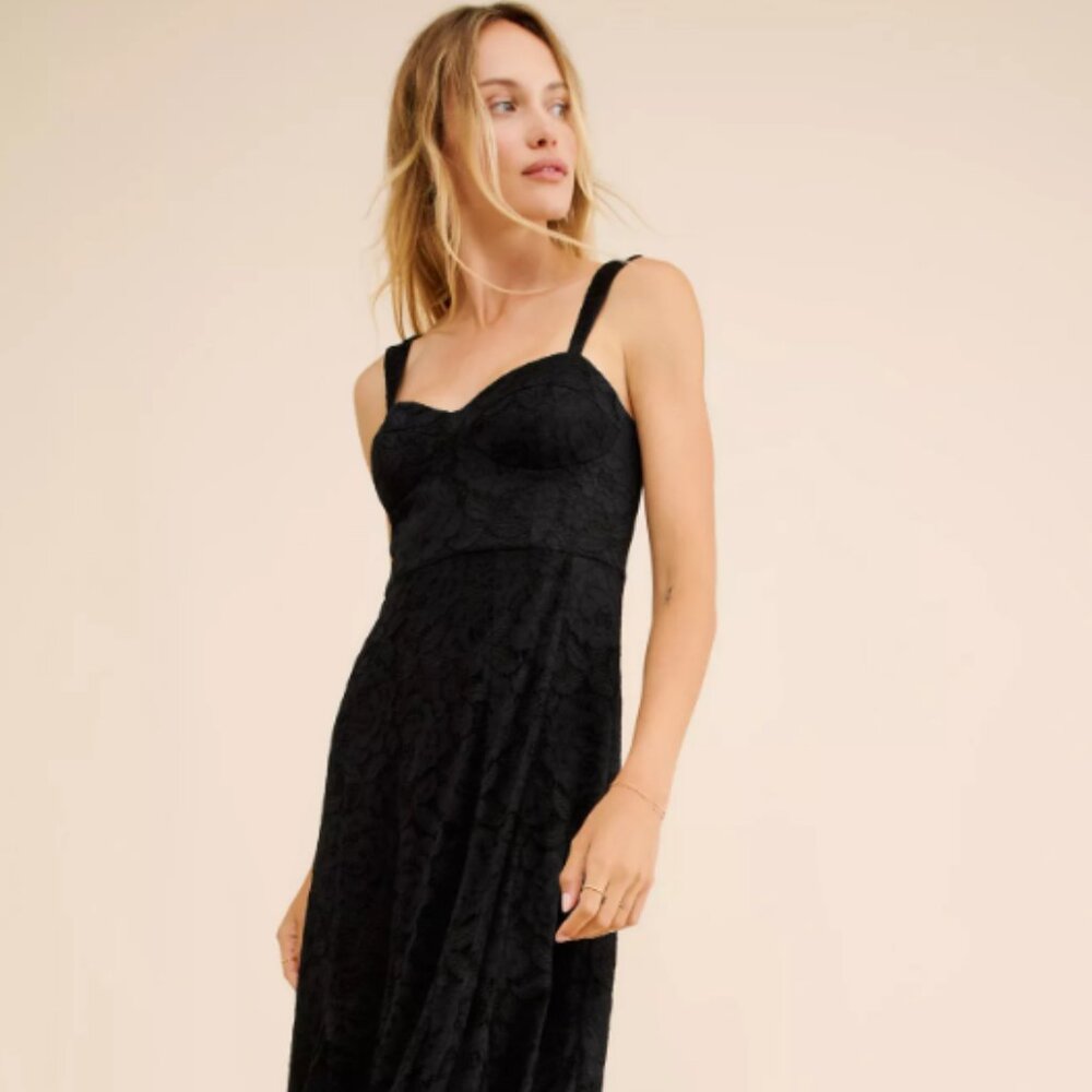Anthropologie Hutch Lace Corset Midi Dress Black Small